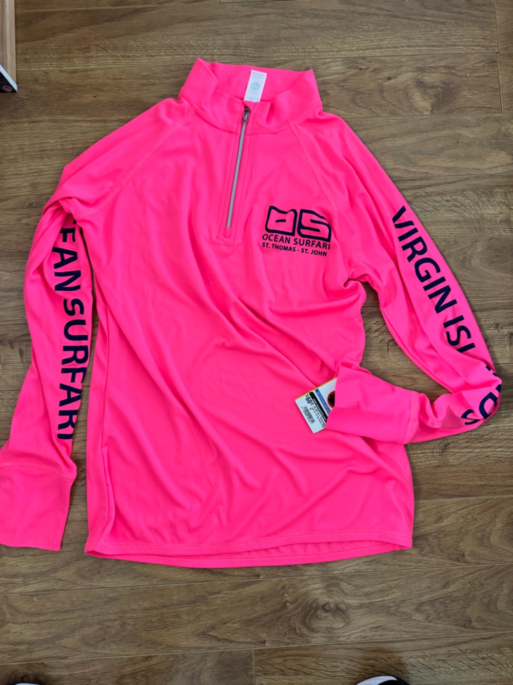 Neon Pink Long-Sleeve Womens Swim Coverup quarter zip spf 50 St. John Thomas new